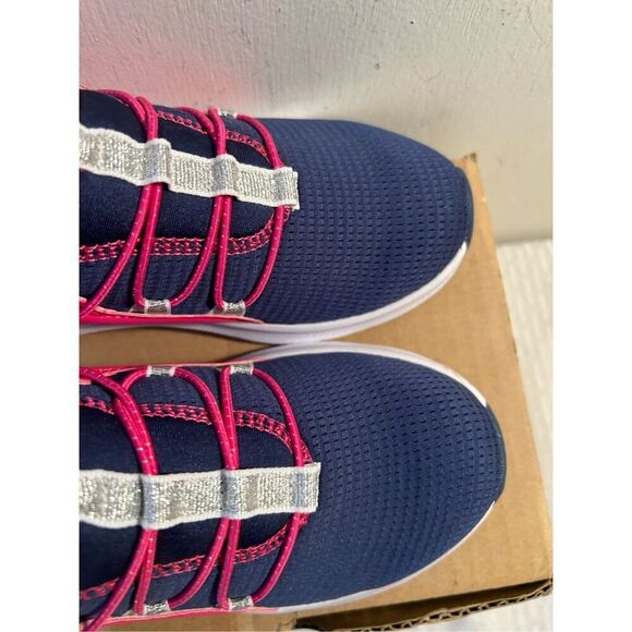 Athletic works girl sneakers size 2 no laces new navy pink - Picture 4 of 8